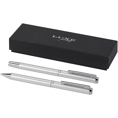 Lucetto recycled aluminium ballpoint and rollerball pen gift set (black ink) 1