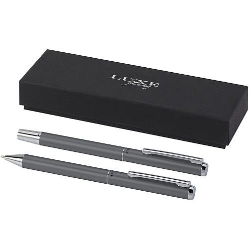 Lucetto recycled aluminium ballpoint and rollerball pen gift set (black ink) 1