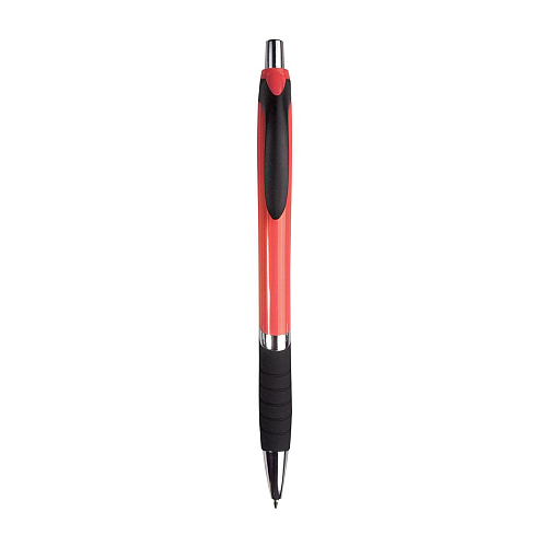 Plastic snap pen with coloured barrel, rubberised grip and chromed details 1