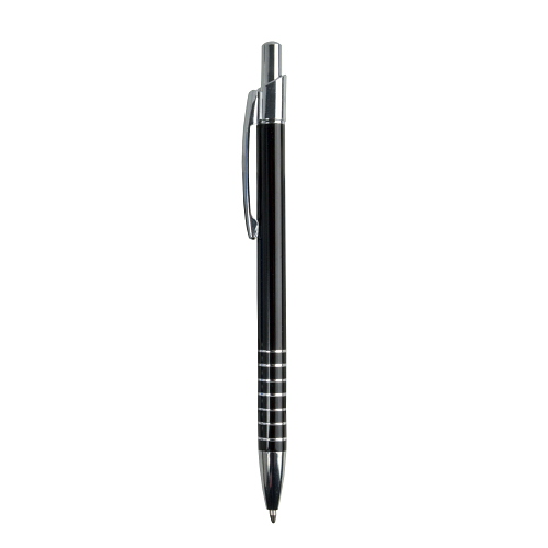 Aluminium snap pen with coloured barrel and ring-decorated grip 2