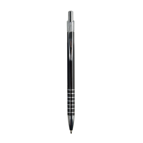 Aluminium snap pen with coloured barrel and ring-decorated grip 1