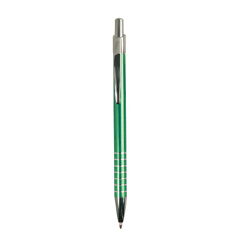 Aluminium snap pen with coloured barrel and ring-decorated grip 1