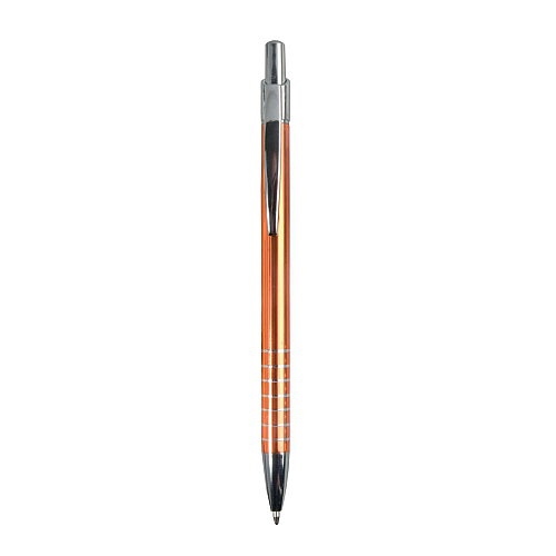 Aluminium snap pen with coloured barrel and ring-decorated grip 1