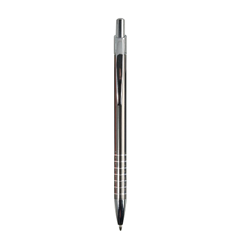 Aluminium snap pen with coloured barrel and ring-decorated grip 1