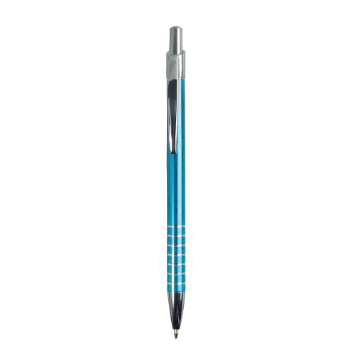 Aluminium snap pen with coloured barrel and ring-decorated grip 1