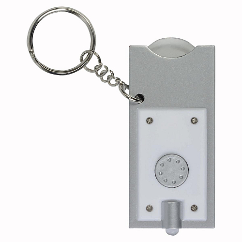 Plastic key ring with shopping trolley token and light 2