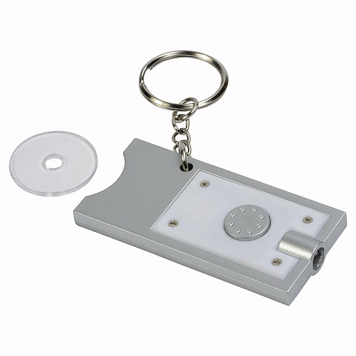 Plastic key ring with shopping trolley token and light 3