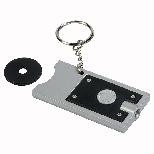 Plastic key ring with shopping trolley token and light 3