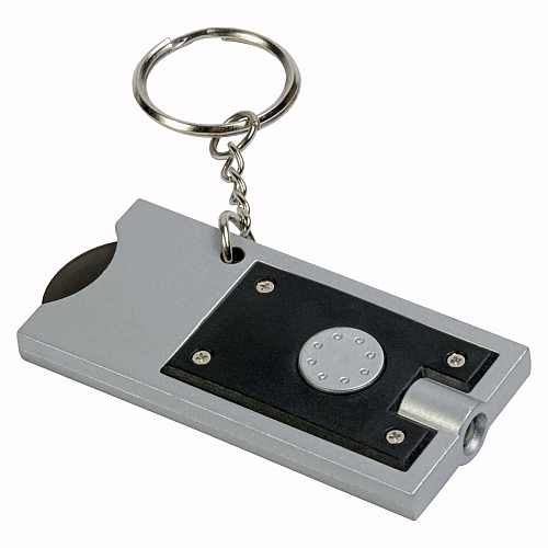 Plastic key ring with shopping trolley token and light 1