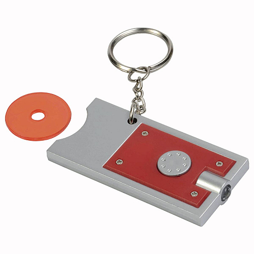 Plastic key ring with shopping trolley token and light 3