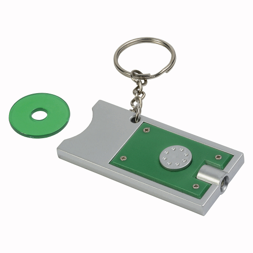 Plastic key ring with shopping trolley token and light 3