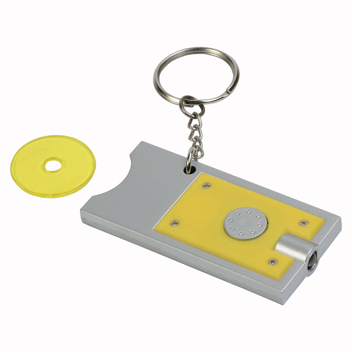 Plastic key ring with shopping trolley token and light 3