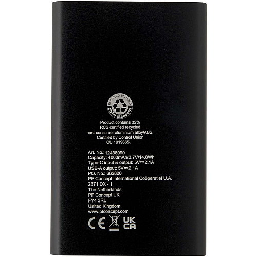 Pep 4000 mAh Type-C recycled aluminium power bank  4