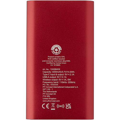 Juice 4000 mAh Type-C recycled aluminium wireless power bank  4