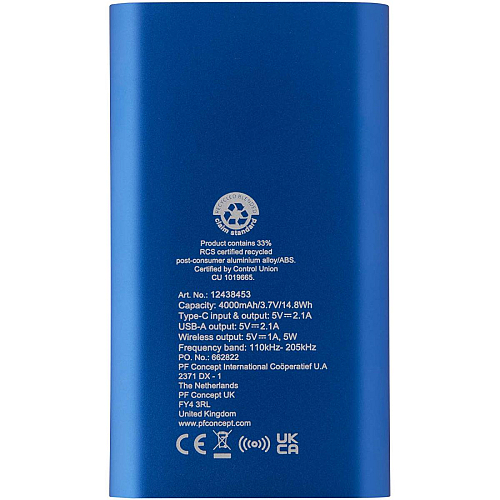Juice 4000 mAh Type-C recycled aluminium wireless power bank  4