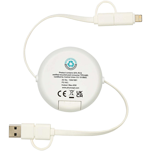 Chechia 5-in-1 recycled plastic 100 cm retractable data sync and 45W fast charge cable 4