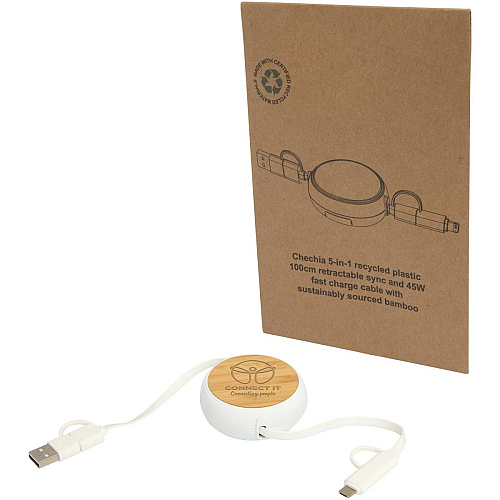 Chechia 5-in-1 recycled plastic 100 cm retractable data sync and 45W fast charge cable 2