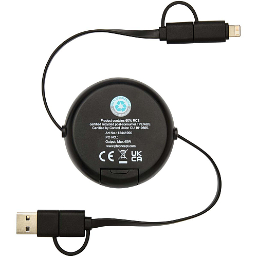 Chechia 5-in-1 recycled plastic 100 cm retractable data sync and 45W fast charge cable 4