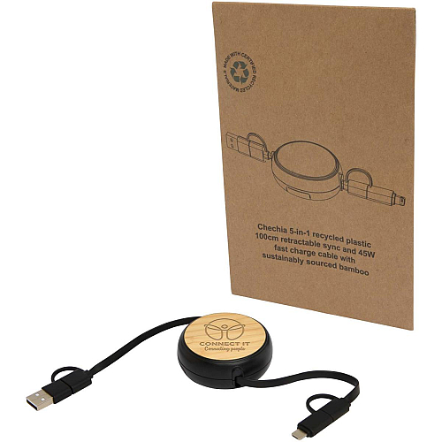 Chechia 5-in-1 recycled plastic 100 cm retractable data sync and 45W fast charge cable 2