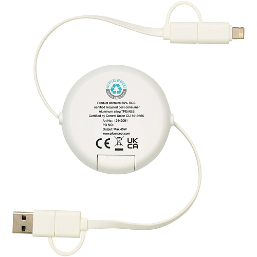 Alasia 5-in-1 100 cm recycled plastic and aluminium retractable data sync and 45W fast charge cable 4