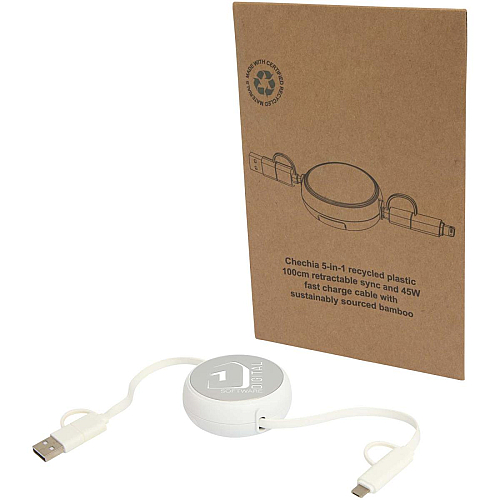 Alasia 5-in-1 100 cm recycled plastic and aluminium retractable data sync and 45W fast charge cable 2