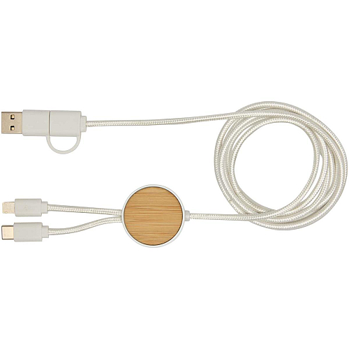 Chechia 5-in-1 recycled plastic 150 cm data sync and 27W fast charge cable with bamboo details 3
