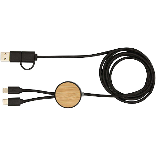 Chechia 5-in-1 recycled plastic 150 cm data sync and 27W fast charge cable with bamboo details 3