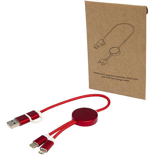 Alasia 5-in-1 recycled aluminium and plastic 30 cm data sync and 27W fast charge cable 1