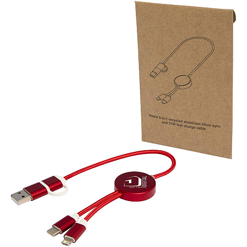 Alasia 5-in-1 recycled aluminium and plastic 30 cm data sync and 27W fast charge cable 2