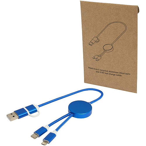 Alasia 5-in-1 recycled aluminium and plastic 30 cm data sync and 27W fast charge cable 1