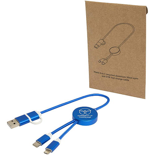 Alasia 5-in-1 recycled aluminium and plastic 30 cm data sync and 27W fast charge cable 2