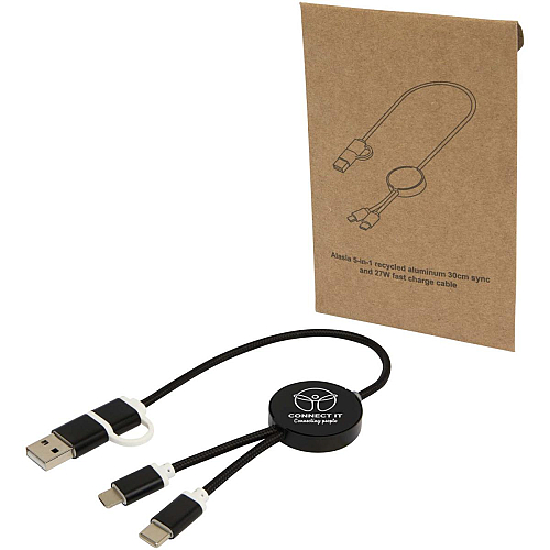 Alasia 5-in-1 recycled aluminium and plastic 30 cm data sync and 27W fast charge cable 2