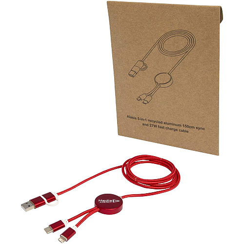 Alasia 5-in-1 recycled aluminium and plastic 150 cm data sync and 27W fast charge cable 2