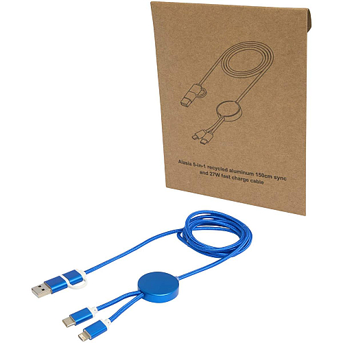 Alasia 5-in-1 recycled aluminium and plastic 150 cm data sync and 27W fast charge cable 1