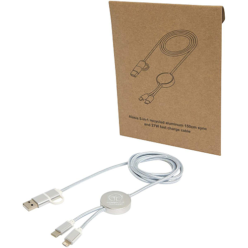 Alasia 5-in-1 recycled aluminium and plastic 150 cm data sync and 27W fast charge cable 2