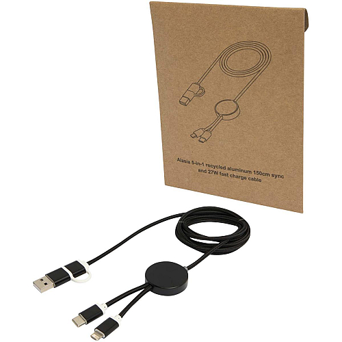 Alasia 5-in-1 recycled aluminium and plastic 150 cm data sync and 27W fast charge cable 1