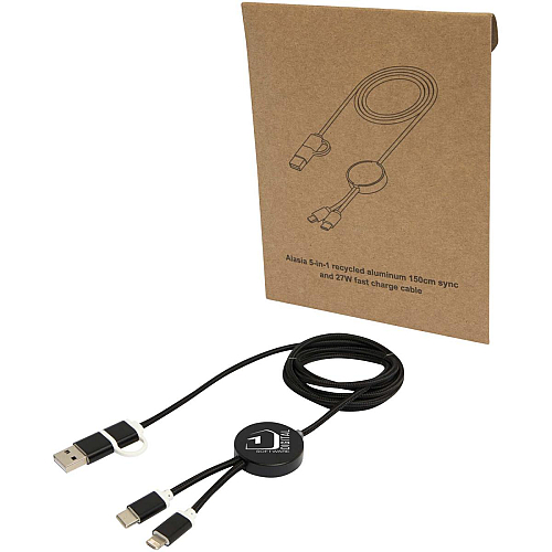 Alasia 5-in-1 recycled aluminium and plastic 150 cm data sync and 27W fast charge cable 2