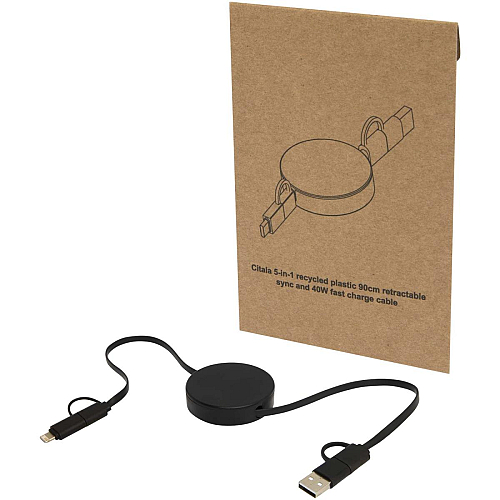 Citala 5-in-1 recycled plastic 90 cm retractable data sync and 40W fast charge cable 1