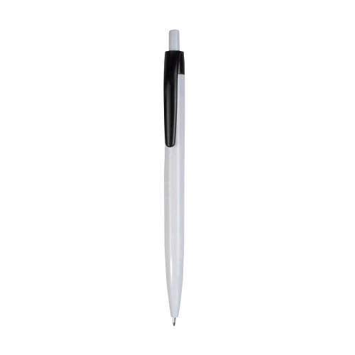 Plastic snap pen with white barrel and coloured clip 1