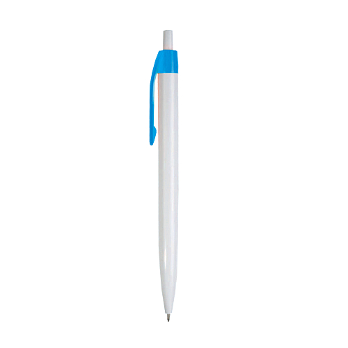 Plastic snap pen with white barrel and coloured clip 2