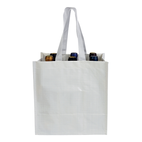 Laminated 120 g/m2 pp bottle shopping bag (6 bottles), short ribbon handles 2