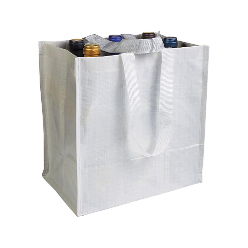 Laminated 120 g/m2 pp bottle shopping bag (6 bottles), short ribbon handles 1