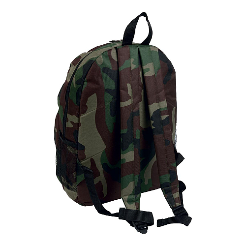 600d polyester 6-pocket backpack (two mesh side pockets). front pocket with velcro 3