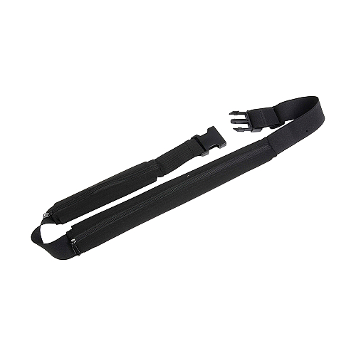 Slim, spandex 2-pocket waist bag with adjustable waist strap and clip closure 1