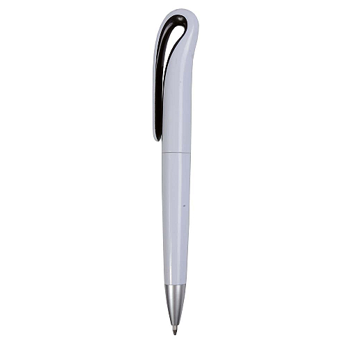 Plastic snap pen with white barrel and curved clip with coloured inside, jumbo refill 2