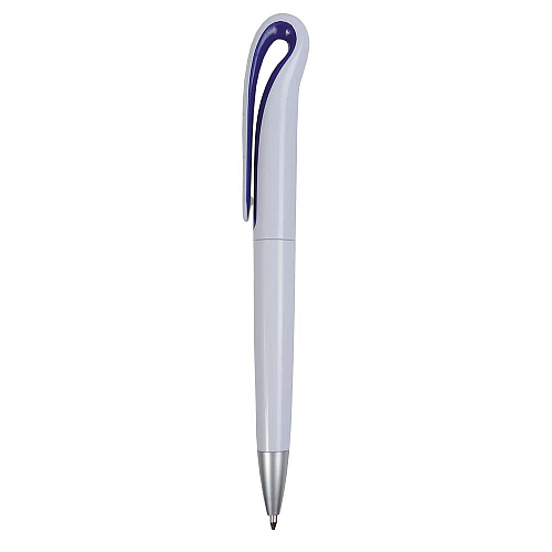 Plastic snap pen with white barrel and curved clip with coloured inside, jumbo refill 2