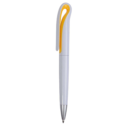 Plastic snap pen with white barrel and curved clip with coloured inside, jumbo refill 2