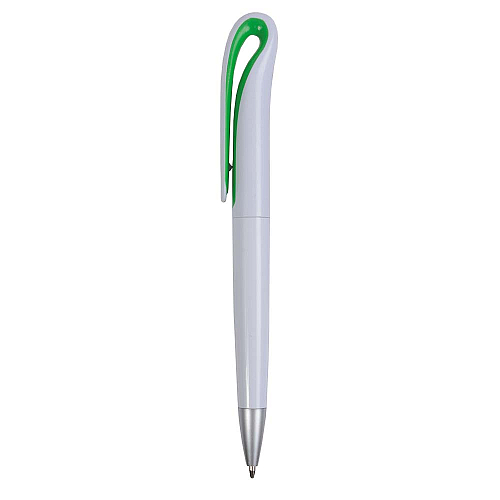 Plastic snap pen with white barrel and curved clip with coloured inside, jumbo refill 2