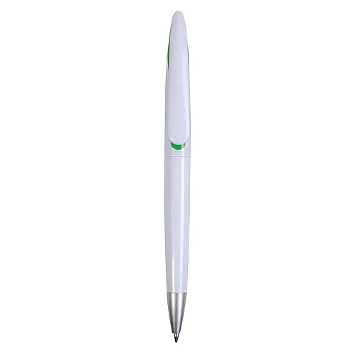 Plastic snap pen with white barrel and curved clip with coloured inside, jumbo refill 1