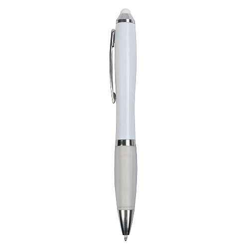 Plastic twist pen with white barrel, rubberised coloured grip 2